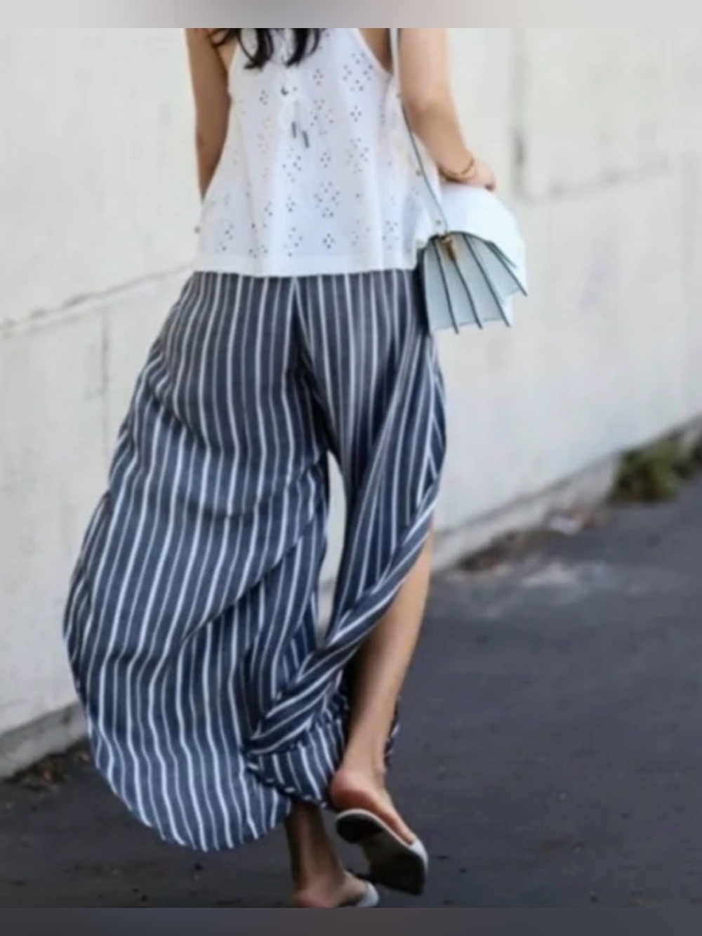 Michael Stars Wide Leg Tulip Pants Blue Stripe Size XS EUC